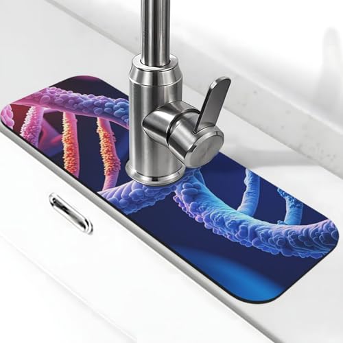 DNA Genetische Helix-Wasserhahnmatte für Küchenspüle, super saugfähig, Spritzfänger, Kieselgur, schnell trocknender Stein, Wasserhahngriff, Tropffänger-Tablett, Matte für Badezimmer, Waschbecken von WLKSNBVD