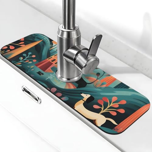 Dackel-Wasserhahn-Matte für Küchenspüle, super saugfähig, Spritzfänger, Kieselgur, schnell trocknend, Stein, Wasserhahngriff, Tropffänger-Tablett, Matte für Badezimmer, Waschbecken, Trockenpad, 38,1 x von WLKSNBVD