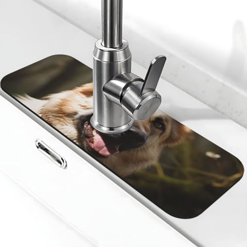 Deutscher Schäferhund Wasserhahnmatte für Küchenspüle, super saugfähig, Spritzfänger, Kieselgur, schnell trocknender Stein, Wasserhahngriff, Tropffänger-Tablett, Matte für Badezimmer, Waschbecken von WLKSNBVD
