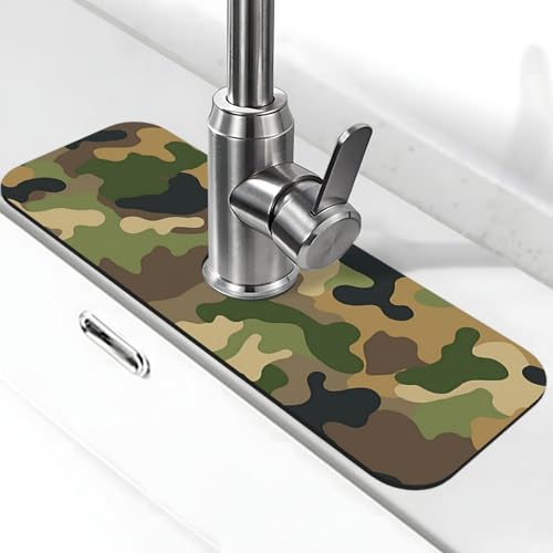 Einfarbige Camouflage-Wasserhahn-Matte für Küchenspüle, super saugfähig, Spritzfänger, Kieselgur, schnell trocknend, Stein, Wasserhahngriff, Tropffänger-Tablett, Matte für Badezimmer, Waschbecken von WLKSNBVD
