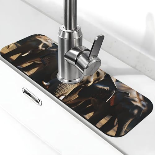 Elefanten-Trinkwasser-Wasserhahn-Matte für Küchenspüle, super saugfähig, Spritzfänger, Kieselgur, schnell trocknend, Stein, Wasserhahngriff, Tropffänger-Tablett, Matte für Badezimmer, Waschbecken von WLKSNBVD
