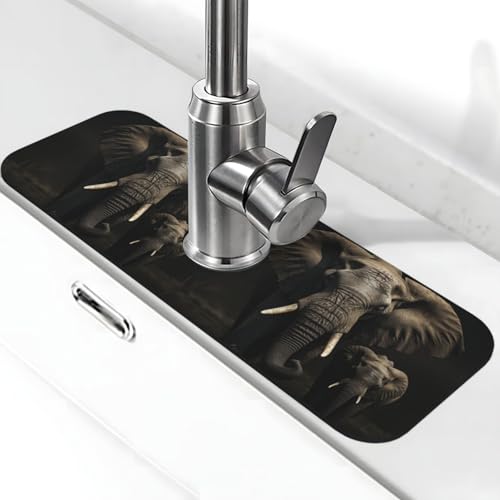 Elefanten-Wasserhahn-Matte für Küchenspüle, super saugfähig, Spritzfänger, Kieselgur, schnell trocknend, Stein, Wasserhahngriff, Tropffänger-Tablett, Matte für Badezimmer, Waschbecken, Trockenpad von WLKSNBVD