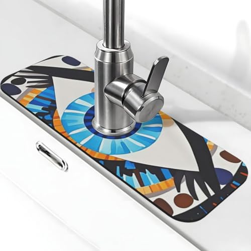 Evil Eye Wasserhahnmatte für Küchenspüle, super saugfähig, Spritzfänger, Kieselgur, schnell trocknend, Stein, Wasserhahngriff, Tropffänger-Tablett, Matte für Badezimmer, Waschbecken, Trockenpad, 38,1 von WLKSNBVD