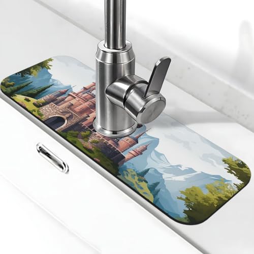 Fairy Tale Castle Wasserhahnmatte für Küchenspüle, super saugfähig, Spritzfänger, Kieselgur, schnell trocknend, Stein, Wasserhahngriff, Tropffänger-Tablett, Matte für Badezimmer, Waschbecken Fairy Tale Castle Wasserhahnmatte für Küchenspüle, super saugfähig, Spritzfänger, Kieselgur, schnell trocknend, Stein, Wasserhahngriff, Tropffänger-Tablett, Matte für Badezimmer, Waschbecken von WLKSNBVD