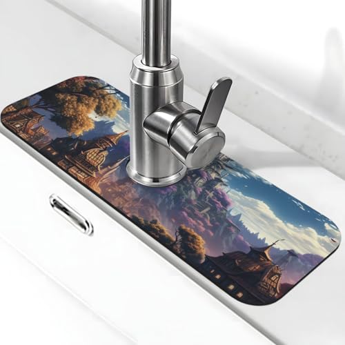 Fantasy Town Wasserhahnmatte für Küchenspüle, super saugfähig, Spritzfänger, Kieselgur, schnell trocknend, Stein, Wasserhahngriff, Tropffänger-Tablett, Matte für Badezimmer, Waschbecken, Trockenpad von WLKSNBVD