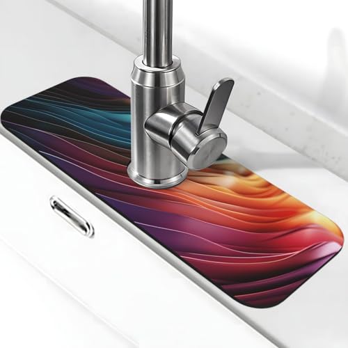 Farbige Linien Wasserhahnmatte für Küchenspüle, super saugfähig, Spritzfänger, Kieselgur, schnell trocknend, Stein, Wasserhahngriff, Tropffänger-Tablett, Matte für Badezimmer, Waschbecken, Trockenpad Farbige Linien Wasserhahnmatte für Küchenspüle, super saugfähig, Spritzfänger, Kieselgur, schnell trocknend, Stein, Wasserhahngriff, Tropffänger-Tablett, Matte für Badezimmer, Waschbecken, Trockenpad von WLKSNBVD