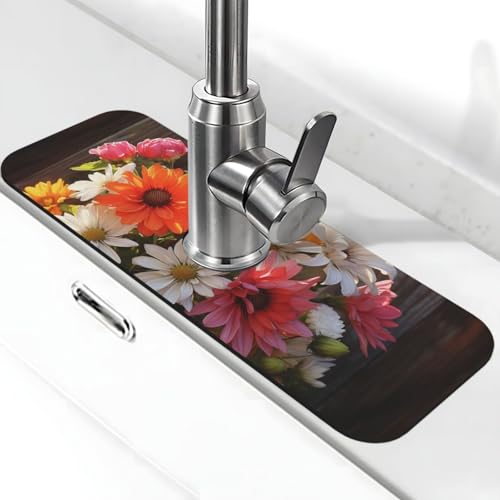 Farm Fresh Flowers Spring Wasserhahn Matte für Küchenspüle, super saugfähig, Wasserhahn-Pad, Spritzfänger, Kieselgur, schnell trocknender Stein, Wasserhahngriff, Tropffänger-Tablett, Matte für von WLKSNBVD