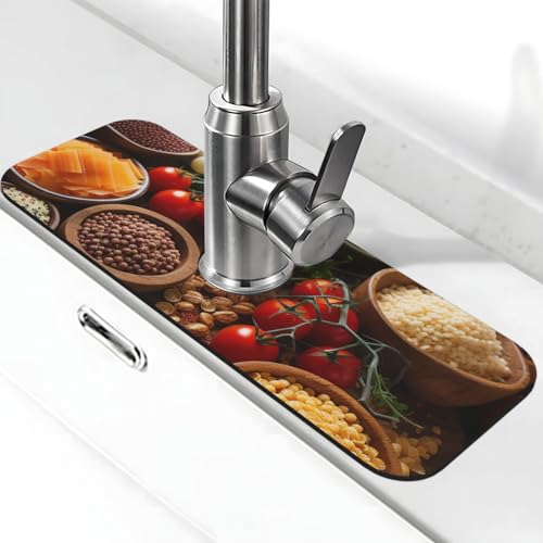 Farmhouse Food Pictures Wasserhahnmatte für Küchenspüle, super saugfähig, Spritzfänger, Kieselgur, schnell trocknender Stein, Wasserhahngriff, Tropffänger-Tablett, Matte für Badezimmer, Waschbecken von WLKSNBVD