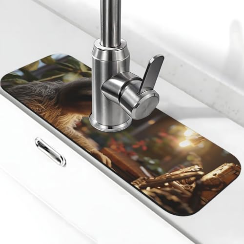 Faultier spielt Klavier Cartoon Wasserhahn Matte für Küche Spüle Super Absorben Wasserhahn Pad Spritzfänger Kieselstein Wasserhahn Griff Tropffänger Tablett Matte für Badezimmer Waschbecken Trockenpad von WLKSNBVD
