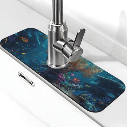 Fisch-Wasserhahn-Matte für Küchenspüle, super saugfähig, Spritzfänger, Kieselgur, schnell trocknend, Stein, Wasserhahngriff, Tropffänger-Tablett, Matte für Badezimmer, Waschbecken, Trockenpad, 38,1 x Fisch-Wasserhahn-Matte für Küchenspüle, super saugfähig, Spritzfänger, Kieselgur, schnell trocknend, Stein, Wasserhahngriff, Tropffänger-Tablett, Matte für Badezimmer, Waschbecken, Trockenpad, 38,1 x von WLKSNBVD