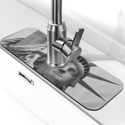 Freiheitsstatue Wasserhahnmatte für Küchenspüle, super saugfähig, Spritzfänger, Kieselgur, schnell trocknend, Stein, Wasserhahngriff, Tropffänger-Tablett, Matte für Badezimmer, Waschbecken, Trockenpad von WLKSNBVD
