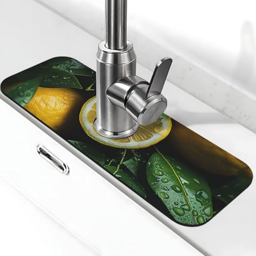 Fresh Lemon Wasserhahnmatte für Küchenspüle, super saugfähig, Spritzfänger, Kieselgur, schnell trocknender Stein, Wasserhahngriff, Tropffänger-Tablett, Matte für Badezimmer, Waschbecken, Trockenpad von WLKSNBVD