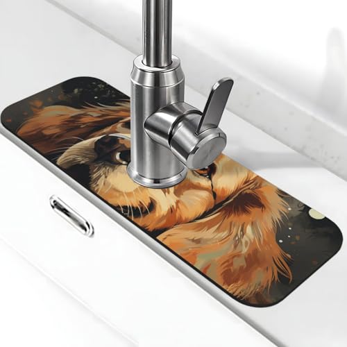 Golden Retriever Wasserhahnmatte für Küchenspüle, super saugfähig, Spritzfänger, Kieselgur, schnell trocknender Stein, Wasserhahngriff, Tropffänger-Tablett, Matte für Badezimmer, Waschbecken von WLKSNBVD
