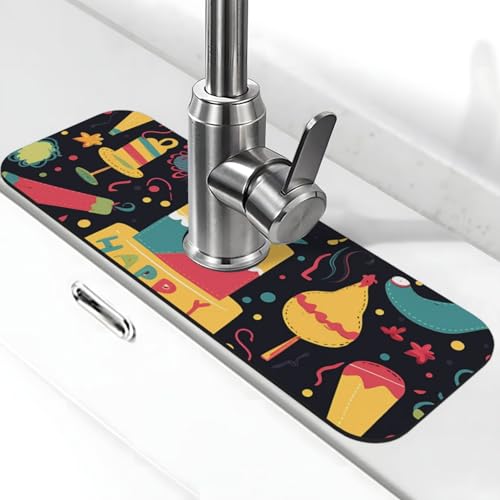 Happy Birthday Images Wasserhahnmatte für Küchenspüle, super saugfähig, Spritzfänger, Kieselgur, schnell trocknender Stein, Wasserhahngriff, Tropffänger-Tablett, Matte für Badezimmer, Waschbecken von WLKSNBVD