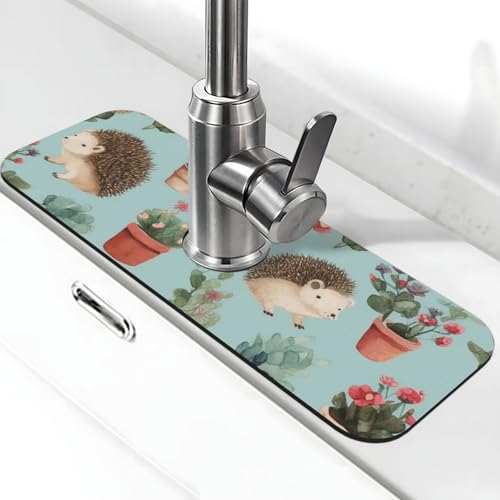 Igel-Topfblumen-Wasserhahnmatte für Küchenspüle, super saugfähig, Spritzfänger, Kieselgur, schnell trocknend, Stein, Wasserhahngriff, Tropffänger-Tablett, Matte für Badezimmer, Waschbecken, Trockenpad von WLKSNBVD