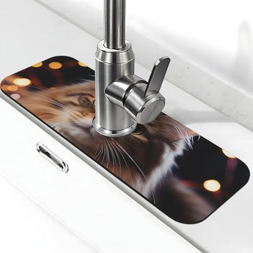 Katzen-Hängematte für Küchenspüle, super saugfähig, Spritzfänger, Kieselgur, schnell trocknender Stein, Wasserhahngriff, Tropffänger-Tablett, Matte für Badezimmer, Waschbecken, Trockenpad, 38,1 x 14 von WLKSNBVD