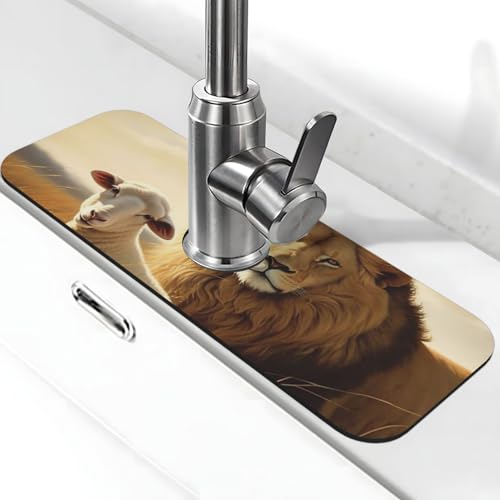 Lion Sheep Wasserhahnmatte für Küchenspüle, super saugfähig, Spritzfänger, Kieselgur, schnell trocknend, Stein, Wasserhahngriff, Tropffänger-Tablett, Matte für Badezimmer, Waschbecken, Trockenpad von WLKSNBVD