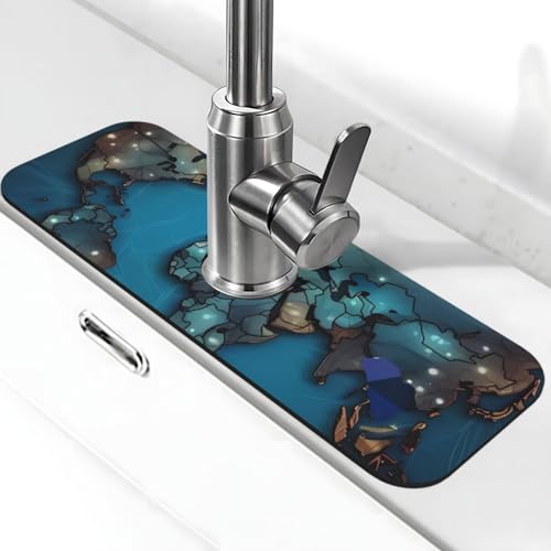 Map Wasserhahnmatte für Küchenspüle, super saugfähig, Spritzfänger, Kieselgur, schnell trocknend, Stein, Wasserhahngriff, Tropffänger-Tablett, Matte für Badezimmer, Waschbecken, Trockenpad, 38,1 x 14 von WLKSNBVD