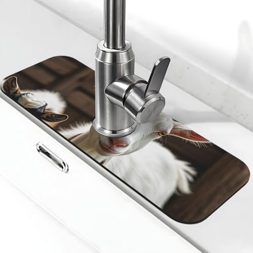 Niedliche Ziegen-Wasserhahn-Matte für Küchenspüle, super saugfähig, Spritzfänger, Kieselgur, schnell trocknend, Stein, Wasserhahngriff, Tropffänger-Tablett, Matte für Badezimmer, Waschbecken von WLKSNBVD