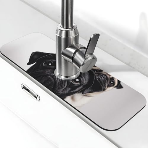 Niedliche schwarze Mops-Hunde-Wasserhahn-Matte für Küchenspüle, super saugfähig, Spritzfänger, Kieselgur, schnell trocknend, Stein-Wasserhahn-Griff, Tropffänger-Tablett, Matte für Badezimmer Niedliche schwarze Mops-Hunde-Wasserhahn-Matte für Küchenspüle, super saugfähig, Spritzfänger, Kieselgur, schnell trocknend, Stein-Wasserhahn-Griff, Tropffänger-Tablett, Matte für Badezimmer von WLKSNBVD
