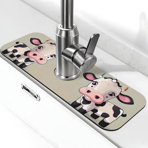 Niedliche weiße Kuh-Wasserhahn-Matte für Küchenspüle, super saugfähig, Spritzfänger, Kieselgur, schnell trocknend, Stein, Wasserhahngriff, Tropffänger-Tablett, Matte für Badezimmer, Waschbecken Niedliche weiße Kuh-Wasserhahn-Matte für Küchenspüle, super saugfähig, Spritzfänger, Kieselgur, schnell trocknend, Stein, Wasserhahngriff, Tropffänger-Tablett, Matte für Badezimmer, Waschbecken von WLKSNBVD