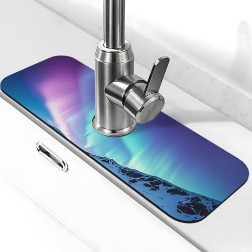 Northern Lights Wasserhahnmatte für Küchenspüle, super saugfähig, Spritzfänger, Kieselgur, schnell trocknend, Stein, Wasserhahngriff, Tropffänger-Tablett, Matte für Badezimmer, Waschbecken, Trockenpad von WLKSNBVD