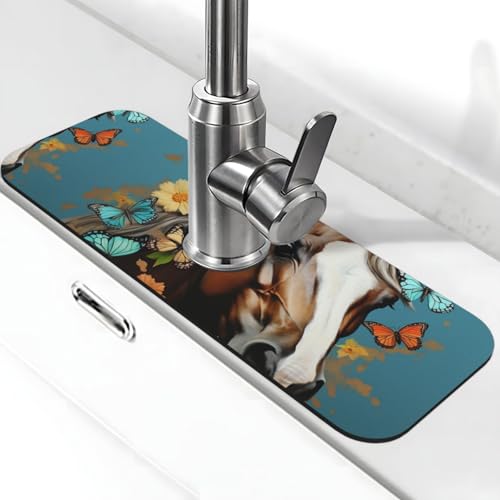 Pferdekopf-Wasserhahn-Matte für Küchenspüle, super saugfähig, Spritzfänger, Kieselgur, schnell trocknend, Steinhahngriff, Tropffänger-Tablett, Matte für Badezimmer, Waschbecken, Trockenpad, 38,1 x 14 von WLKSNBVD
