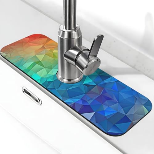 Regenbogen-Dreieck-Wasserhahn-Matte für Küchenspüle, super saugfähig, Spritzfänger, Kieselgur, schnell trocknend, Stein, Wasserhahngriff, Tropffänger-Tablett, Matte für Badezimmer, Waschbecken von WLKSNBVD