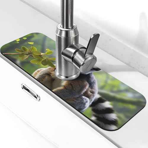 Ringtailed Lemur Wasserhahnmatte für Küchenspüle, super saugfähig, Spritzfänger, Kieselgur, schnell trocknend, Steinhahngriff, Tropffänger-Tablett, Matte für Badezimmer, Waschbecken, Trockenpad, 38,1 von WLKSNBVD