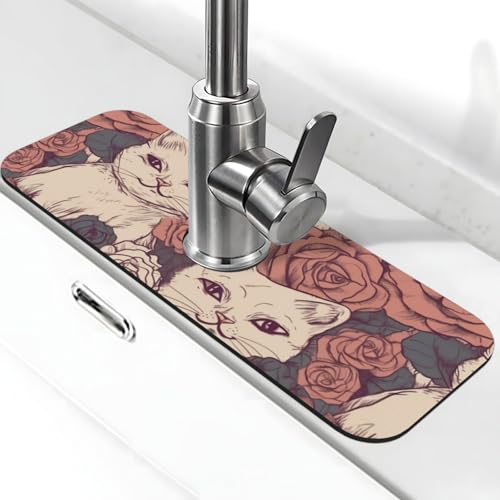 Rose Cat Wasserhahnmatte für Küchenspüle, super saugfähig, Spritzfänger, Kieselgur, schnell trocknend, Stein, Wasserhahngriff, Tropffänger-Tablett, Matte für Badezimmer, Waschbecken, Trockenpad, 38,1 von WLKSNBVD
