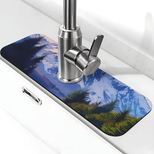 Snow Mountain Wasserhahnmatte für Küchenspüle, super saugfähig, Spritzfänger, Kieselgur, schnell trocknend, Steinhahngriff, Tropffangmatte für Badezimmer, Waschbecken, Abtropfmatte, 38,1 x 14 cm von WLKSNBVD
