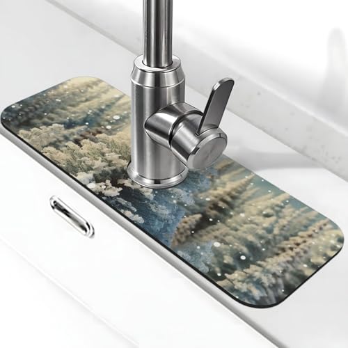 Snow Wonderland Wasserhahnmatte für Küchenspüle, super saugfähig, Spritzfänger, Kieselgur, schnell trocknend, Stein, Wasserhahngriff, Tropffänger-Tablett, Matte für Badezimmer, Waschbecken, Trockenpad von WLKSNBVD