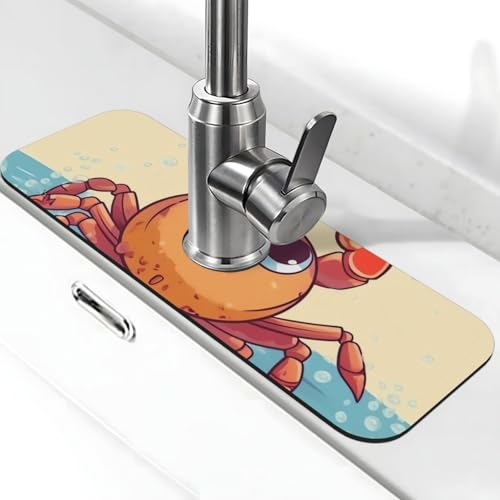 Sommer-Cartoon-Krabben-Wasserhahn-Matte für Küchenspüle, super saugfähig, Spritzfänger, Kieselgur, schnell trocknender Stein, Wasserhahngriff, Tropffänger-Tablett, Matte für Badezimmer, Waschbecken von WLKSNBVD