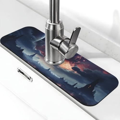 Space Stars Wasserhahnmatte für Küchenspüle, super saugfähig, Spritzfänger, Kieselgur, schnell trocknend, Stein, Wasserhahngriff, Tropffänger-Tablett, Matte für Badezimmer, Waschbecken, Trockenpad von WLKSNBVD