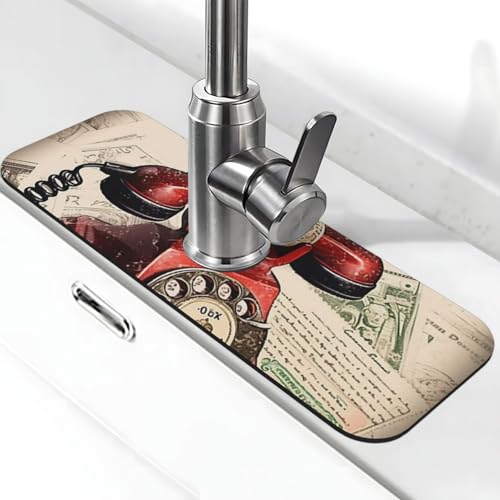 Stempel-Telefon-Wasserhahn-Matte für Küchenspüle, super saugfähig, Spritzfänger, Kieselgur, schnell trocknend, Stein, Wasserhahngriff, Tropffänger-Tablett, Matte für Badezimmer, Waschbecken von WLKSNBVD