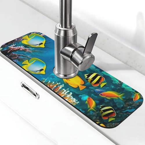 The Underwater World Wasserhahnmatte für Küchenspüle, super saugfähig, Spritzfänger, Kieselgur, schnell trocknend, Stein, Wasserhahngriff, Tropffänger-Tablett, Matte für Badezimmer, Waschbecken von WLKSNBVD