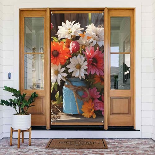 Türabdeckung Bauernhof frische Blumen Frühling Türbanner Willkommens-Türdekoration Hofbanner Schild Foto Hintergrund Veranda Banner Frühling Sommer saisonale Party Dekor Indoor Outdoor Türvorhang 80 x von WLKSNBVD