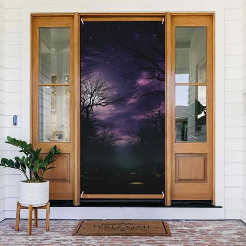 Türabdeckung Baum lila Nacht Türbanner Willkommens-Türdekoration Hofbanner Schild Foto Hintergrund Veranda Banner Frühling Sommer saisonale Party Dekor Indoor Outdoor Türvorhang 80 x 183 cm von WLKSNBVD