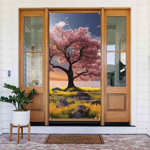 Türabdeckung Blume und Baum Türbanner Willkommens-Türdekoration Hofbanner Schild Foto Hintergrund Veranda Banner Frühling Sommer saisonale Party Dekor Indoor Outdoor Türvorhang 80 x 183 cm von WLKSNBVD