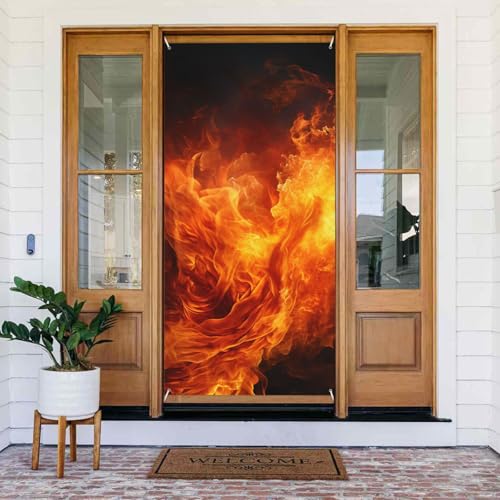 Türabdeckung Brüllende Flamme Türbanner Willkommens-Türdekoration Hofbanner Schild Foto Hintergrund Veranda Banner Frühling Sommer saisonale Party Dekor Indoor Outdoor Türvorhang 80 x 183 cm von WLKSNBVD