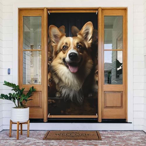 Türabdeckung Corgi Bilder Türbanner Willkommens-Türdekoration Hofbanner Schild Foto Hintergrund Veranda Banner Frühling Sommer saisonale Party Dekor Indoor Outdoor Türvorhang 80 x 183 cm von WLKSNBVD