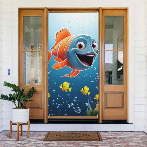 Türabdeckung Fisch unter dem Meer Türbanner Willkommens-Türdekoration Hofbanner Schild Foto Hintergrund Veranda Banner Frühling Sommer saisonale Party Dekor Indoor Outdoor Türvorhang 80 x 183 cm von WLKSNBVD