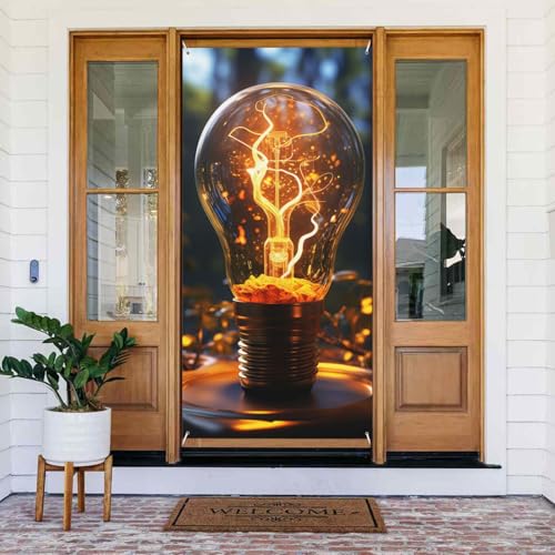 Türabdeckung Glühbirne Türbanner Willkommens-Türdekoration Hofbanner Schild Foto Hintergrund Veranda Banner Frühling Sommer saisonale Party Dekor Indoor Outdoor Türvorhang 80 x 183 cm von WLKSNBVD