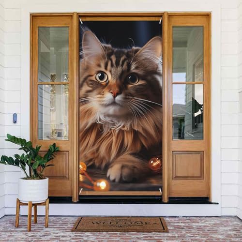 Türabdeckung Katze hängende Weihnachtsbeleuchtung Türbanner Willkommens-Türdekoration Hofbanner Schild Foto Hintergrund Veranda Banner Frühling Sommer saisonale Party Dekor Indoor Outdoor Türvorhang von WLKSNBVD