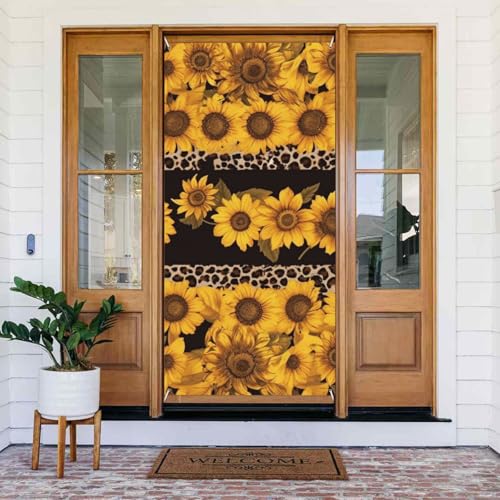 Türabdeckung Leopard und Sonnenblume Türbanner Willkommens-Türdekoration Hofbanner Schild Foto Hintergrund Veranda Banner Frühling Sommer saisonale Party Dekor Indoor Outdoor Türvorhang 80 x 183 cm von WLKSNBVD