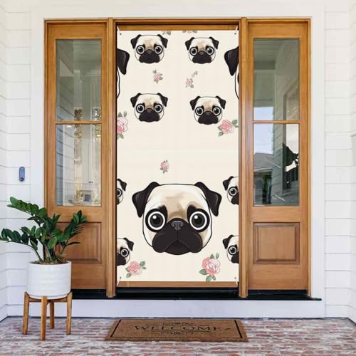 Türabdeckungslinie Mops Türbanner Willkommens-Türdekoration Hofbanner Schild Foto Hintergrund Veranda Banner Frühling Sommer saisonale Party Dekor Indoor Outdoor Türvorhang 80 x 183 cm von WLKSNBVD