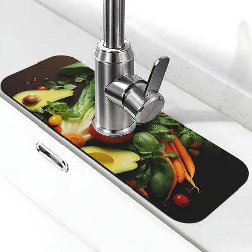 Verschiedene Gemüse-Wasserhahn-Matte für Küchenspüle, super saugfähig, Spritzfänger, Kieselgur, schnell trocknender Stein, Wasserhahngriff, Tropffänger-Tablett, Matte für Badezimmer, Waschbecken von WLKSNBVD