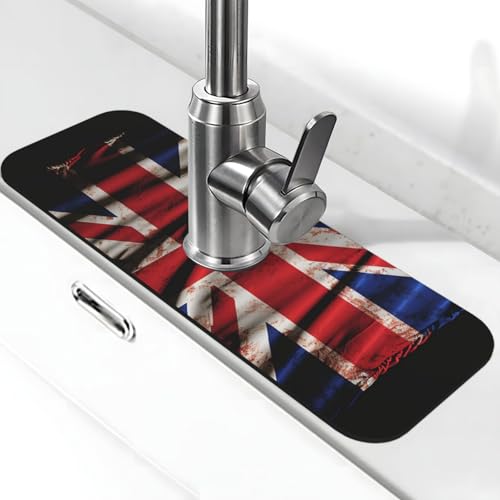 Wasserhahn-Matte mit britischer Flagge, super saugfähig, Spritzfänger, Kieselgur, schnell trocknend, Stein, Wasserhahngriff, Tropffänger-Tablett, Matte für Badezimmer, Waschbecken, Trockenpad, 38,1 x von WLKSNBVD
