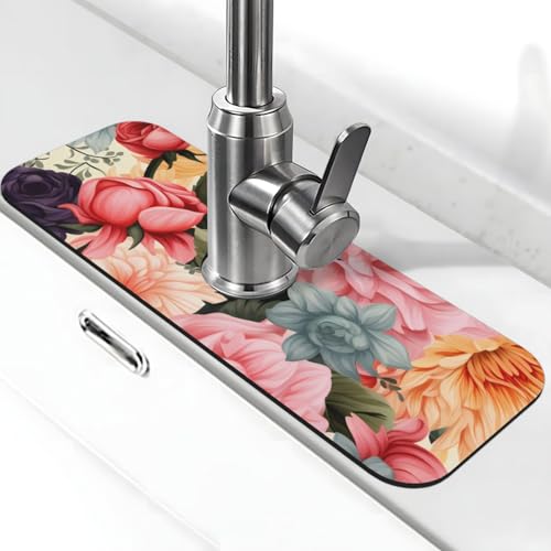 Wasserhahnmatte mit Blumenmuster für Küchenspüle, super saugfähig, Spritzfänger, Kieselgur, schnell trocknend, Stein, Wasserhahngriff, Tropffänger-Tablett, Matte für Badezimmer, Waschbecken Wasserhahnmatte mit Blumenmuster für Küchenspüle, super saugfähig, Spritzfänger, Kieselgur, schnell trocknend, Stein, Wasserhahngriff, Tropffänger-Tablett, Matte für Badezimmer, Waschbecken von WLKSNBVD
