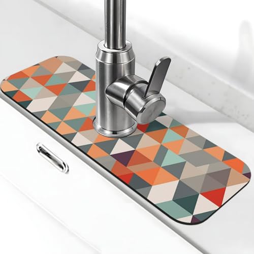 Wasserhahnmatte mit Dreiecksmuster, für Küchenspüle, super saugfähig, Spritzfänger, Kieselgur, schnell trocknend, Stein, Wasserhahngriff, Tropffänger-Tablett, Matte für Badezimmer, Waschbecken von WLKSNBVD